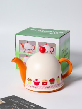 Porcelain Teapot in Orange w/ S.S Infuser & Plastic Cover 800ML With Gift Box